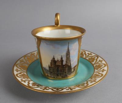 'La cathédrale de St. Etienne à Vienne' Tasse mit Untertasse, Kaiserliche Porzellanmanufaktur, Wien 1834/36, - Works of Art