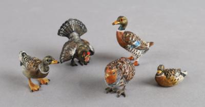 Wiener Bronzen- 3 Enten, Wachtel und Auerhahn, - Works of Art