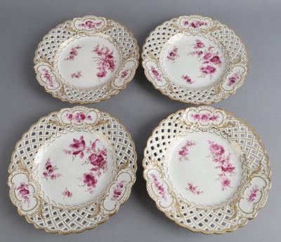 4 Gitterteller mit Blumenbuketts, Meissen 2. Hälfte 19. Jh. - Antiquariato