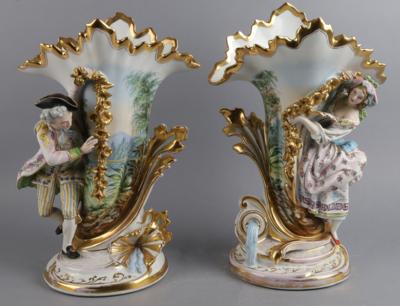 Paar Vasen in Füllhornform, Fischer  &  Mieg, Pirkenhammer, 2. Hälfte 19. Jh., - Antiquitäten
