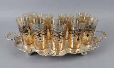 WMF - Ovales Gläserpresentoir mit 9 Heckert Gläsern, - Works of Art