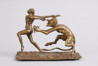 Weiblicher Akt mit Teufel aus Bronze, in der Art von F. X. Bergmann, Entwurf: um 1900 - Antiquitäten