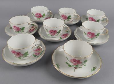 8 Tassen und Untertassen "Rote Rose", Meissen 20./ 21. Jh. - Antiquariato