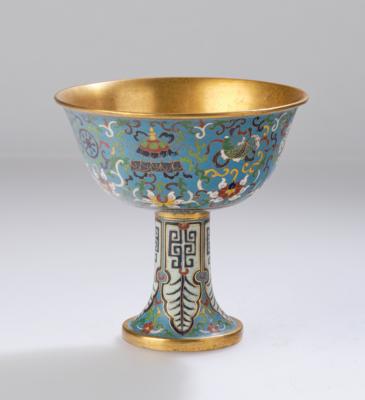 Cloisonné Fußschale, China, Vierzeichen Marke Qianlong, 20. Jh., - Antiquariato