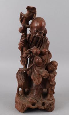 Holzfigur des Shou Lao, China, 20. Jh., - Antiquitäten