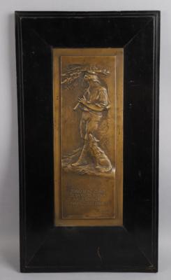 Bronzerelief eines Hirten mit Hund, bezeichnet Novak, 1901 - Starožitnosti