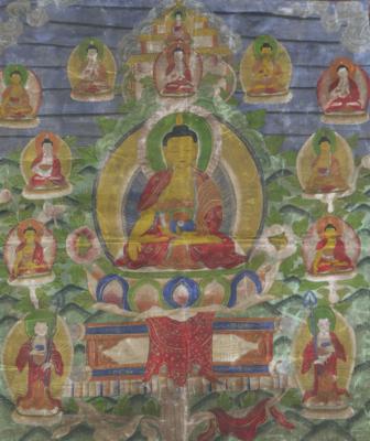 Thangka des Shakyamuni mit seinen zwei Schülern - Works of Art