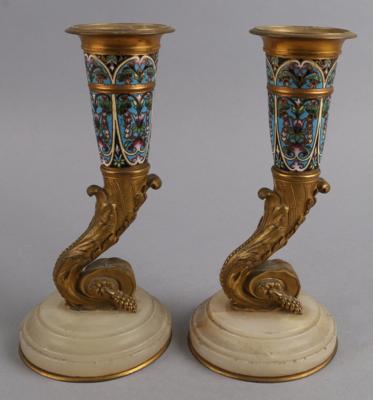 Paar französische Cloisonné -Vasen, - Antiquariato