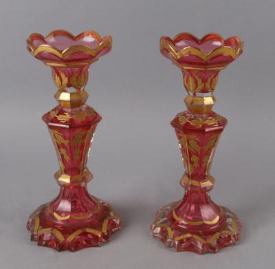Paar Kerzenständer, Böhmen, Mitte 19. Jh., - Antiquitäten