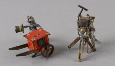 Wiener Bronze - 1 Katze mit Fotoapperat 1 Katze mit Musikautomat, - Antiquitäten