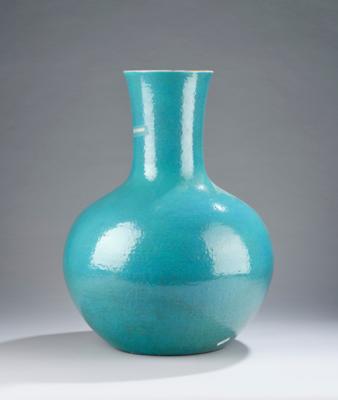Große türkis glasierte Vase, China, unterglasurblaue Marke Qianlong, 19. Jh., - Antiquariato