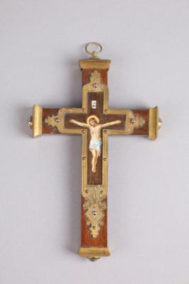 Kreuz mit Porzellanbild Christi, 19. Jh., - Antiquariato