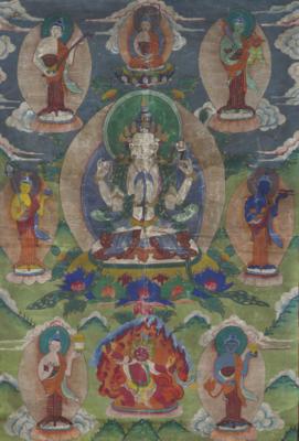 Thangka des Chaturbhuja Avalokiteshvara - Antiquitäten
