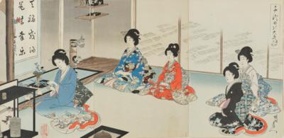 Toyohara Chikanobu (1838- 1912), Triptychon,Chanoyu mawarinbana - Works of Art