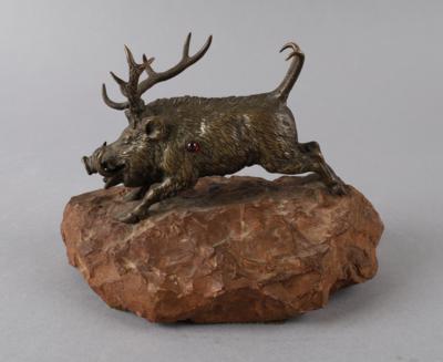 "Haldersau" - Wildschwein mit Hirsch- Reh- und Gamsgeweih, - Antiquariato