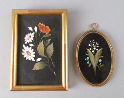 2 Pietra Dura Blumen Bilder, - Antiquitäten