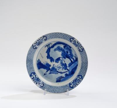 Blau-weißer Teller, China, Sechszeichen Marke Jiajing, Kangxi Periode, - Antiquitäten