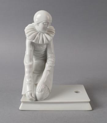 Tischlampenfuß mit Pierrot, Entwurf: um 1920, Ausführung: Porzellanmanufaktur Philipp Rosenthal & Co, Selb - Antiquitäten