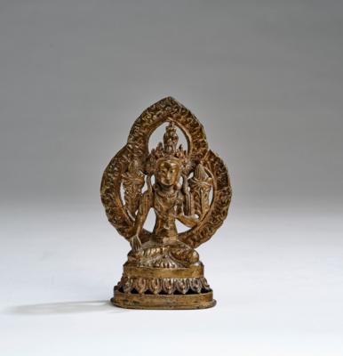 Kleine Bronzefigur der weißen Tara, Tibet, 19. Jh., - Antiquitäten