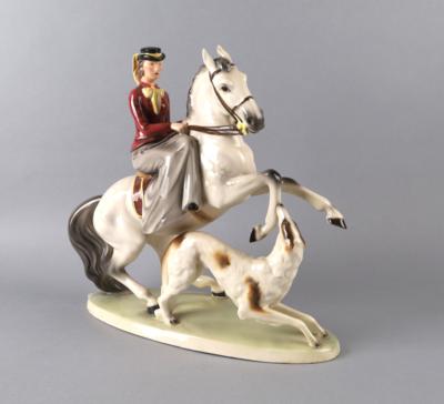 Reiterin zu Pferd, Modellnummer: 157, Gloriette Keramik, Wien - Antiquitäten