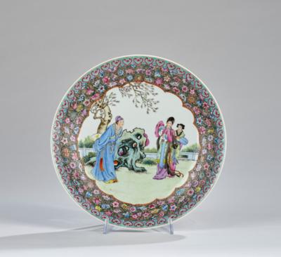 Famille rose Teller, China, Vierzeichen Marke Qianlong, Republik Periode, - Antiquitäten