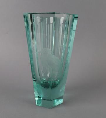 Vase mit geschnittenem Reiherdekor, wohl Tschechoslowakei, um 1930 - Antiquariato