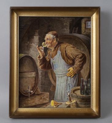 Porzellanbild "Die Weinprobe" nach Eduard Grützner, signiert Louis Scherf - Works of Art