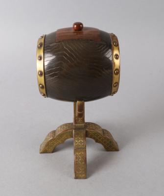 Bronzegefäß in Form einer japan. Trommel auf Ständer, - Antiquitäten