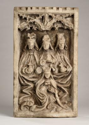 Steinguss Relief Hl. Dreifaltigkeit und Maria nach gotischem Vorbild, - Antiquitäten