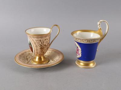 2 Tassen mit 1 Untertasse, KPM Berlin, um 1830/40, - Works of Art