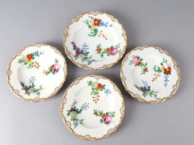 3 Dessertteller Dm. 18,5 cm, 1 Teller Dm. 21 cm, Elbogen, - Antiquariato