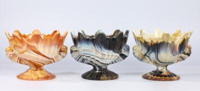 Drei Art Déco Lithyalinglas Schalen mit Handhaben in Vogelform, um 1920/35 - Starožitnosti