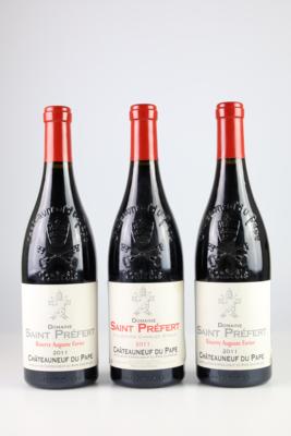 2011 Châteauneuf-du-Pape AOC Rouge Réserve Auguste Favier (2 Fl.) und Collection Charles Giraud (1 Fl.), Domaine Saint Préfert, Rhône, 95 Parker-Punkte, 3 Flaschen - Vini e spiriti