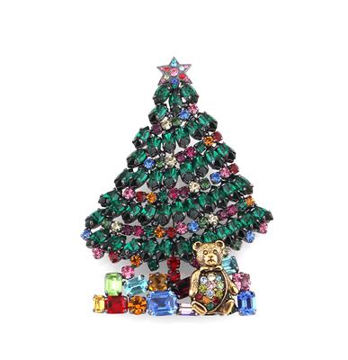 Weihnachtsbaum mit Teddybär Brosche - Vintage Mode und Accessories
