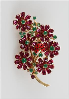 Christian Dior Blumenbrosche mit Marienkäfer, 1966, - Moda e accessori