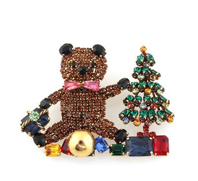 Teddybär mit Weihnachtsbaum-Brosche, - Moda e accessori
