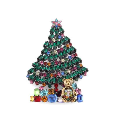 Weihnachtsbaum mit Teddybär Brosche - Handbags & accessories