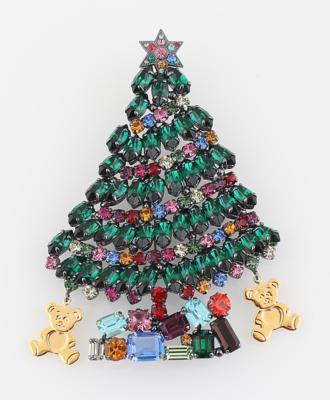 Weihnachtsbaum mit Teddybären-Brosche, - Handbags & accessories