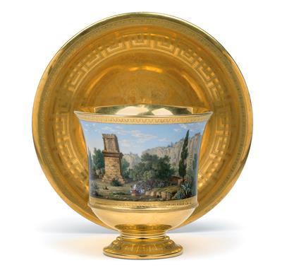 "Therons Grabmal in Agrigent"- Vedutentasse mit Untertasse, - Antiquitäten (Glas und Porzellan)