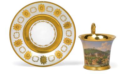 ‘Vue du chateau de Weilbourg pres de Baden’, vedute cup and saucer, - Glass and porcelain
