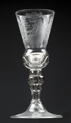 A baroque goblet with the inscription "Wo keine Schildwach steht, der Fuchs spazieren geht”, - Glass and porcelain