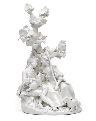 Group with apple tree and seated shepherd and shepherdess, - Sklo, Porcelán