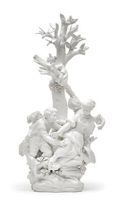 Group with tree and bird thief, - Glass and porcelain