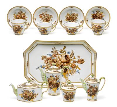 Dejeuner für Tee und Kaffee in originaler Lederkassette, - Antiquitäten (Glas und Porzellan)