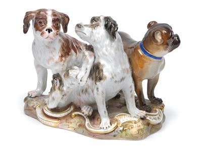 Group of dogs, - Glass and porcelain