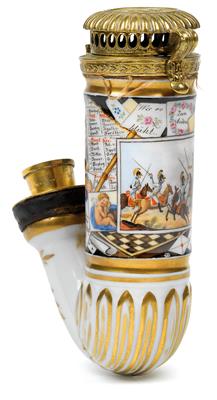 Fornello della pipa con cavalieri dei Dragoni austriaci e francesi, - Vetri e porcellane