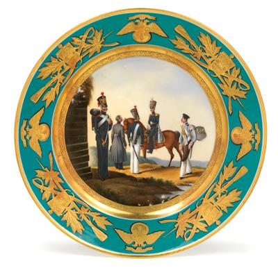Russian plate with military scene, - Sklo, Porcelán