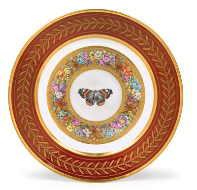 Plate with butterfly from a service dated 1809, - Sklo, Porcelán