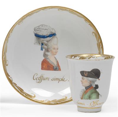A "coeffure simple" cup with "semi-officier" saucer, - Vetri e porcellane
