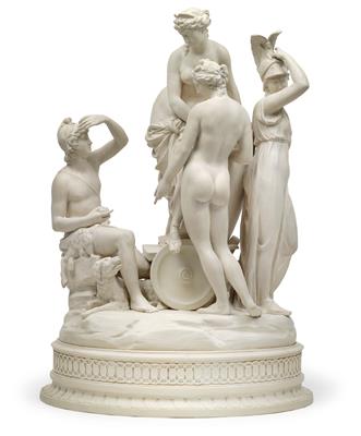 "The Judgement of Paris" – A large figural group with Paris, Aphrodite, Athena, and Hera, - Vetri e porcellane